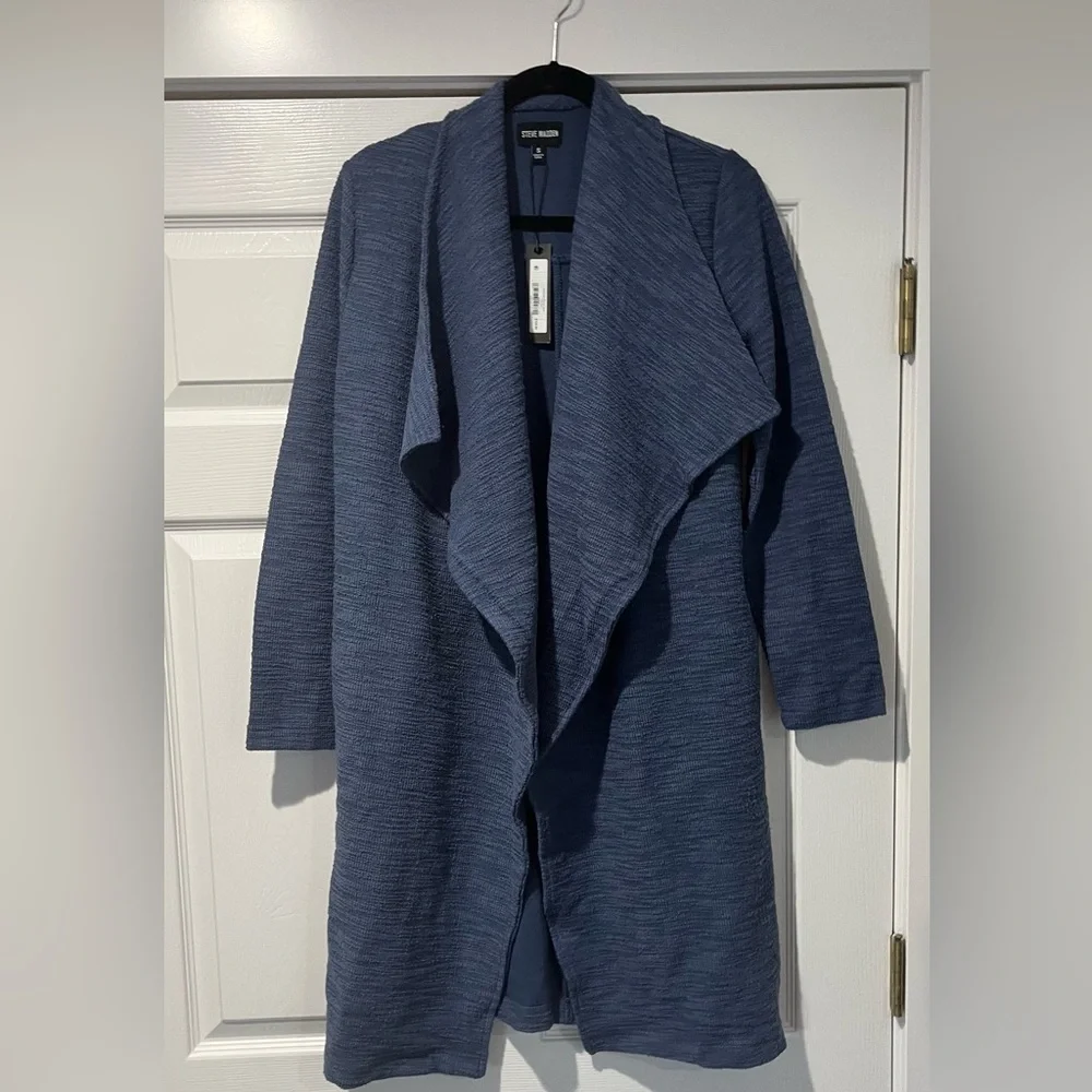 Steve Madden Slub Knit Blue Draped Cardigan - Picture 2 of 5